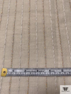 Italian Plain-Weave Virgin Wool Blend Suiting With Textured Striped Design - Beige / Marigold / Off-White -Fabrics And Fabrics Store 17925 5