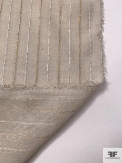 Italian Plain-Weave Virgin Wool Blend Suiting With Textured Striped Design - Beige / Marigold / Off-White -Fabrics And Fabrics Store 17925 6