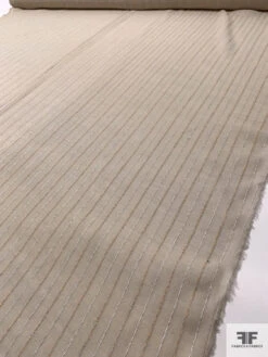 Italian Plain-Weave Virgin Wool Blend Suiting With Textured Striped Design - Beige / Marigold / Off-White -Fabrics And Fabrics Store 17925 7