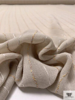 Italian Plain-Weave Virgin Wool Blend Suiting With Textured Striped Design - Beige / Marigold / Off-White