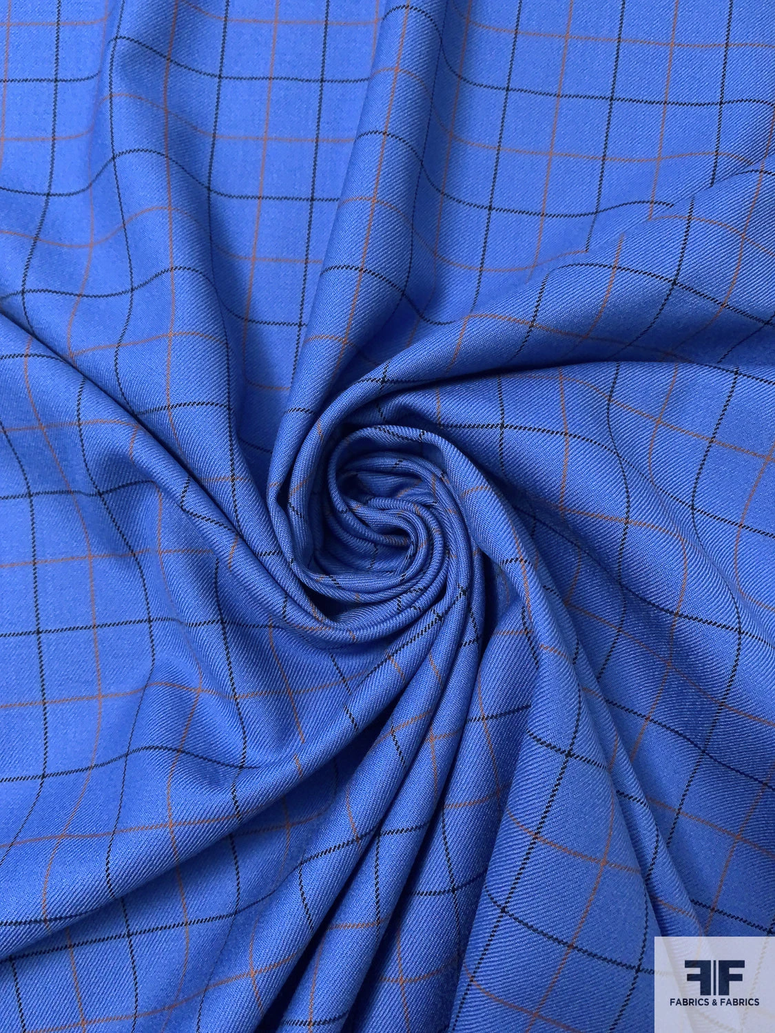 Made In England Small Windowpane Gabardine Wool Suiting - True Blue / Burnt Orange / Black 5 Made In England Small Windowpane Gabardine Wool Suiting - True Blue / Burnt Orange / Black - Image 3