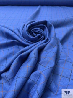 Made In England Small Windowpane Gabardine Wool Suiting - True Blue / Burnt Orange / Black 12 Made In England Small Windowpane Gabardine Wool Suiting - True Blue / Burnt Orange / Black -Fabrics And Fabrics Store 17926 3