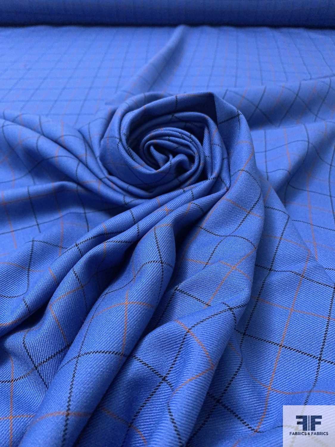 Made In England Small Windowpane Gabardine Wool Suiting - True Blue / Burnt Orange / Black 6 Made In England Small Windowpane Gabardine Wool Suiting - True Blue / Burnt Orange / Black - Image 4