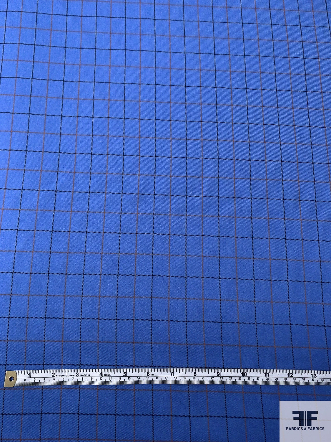 Made In England Small Windowpane Gabardine Wool Suiting - True Blue / Burnt Orange / Black 7 Made In England Small Windowpane Gabardine Wool Suiting - True Blue / Burnt Orange / Black - Image 5