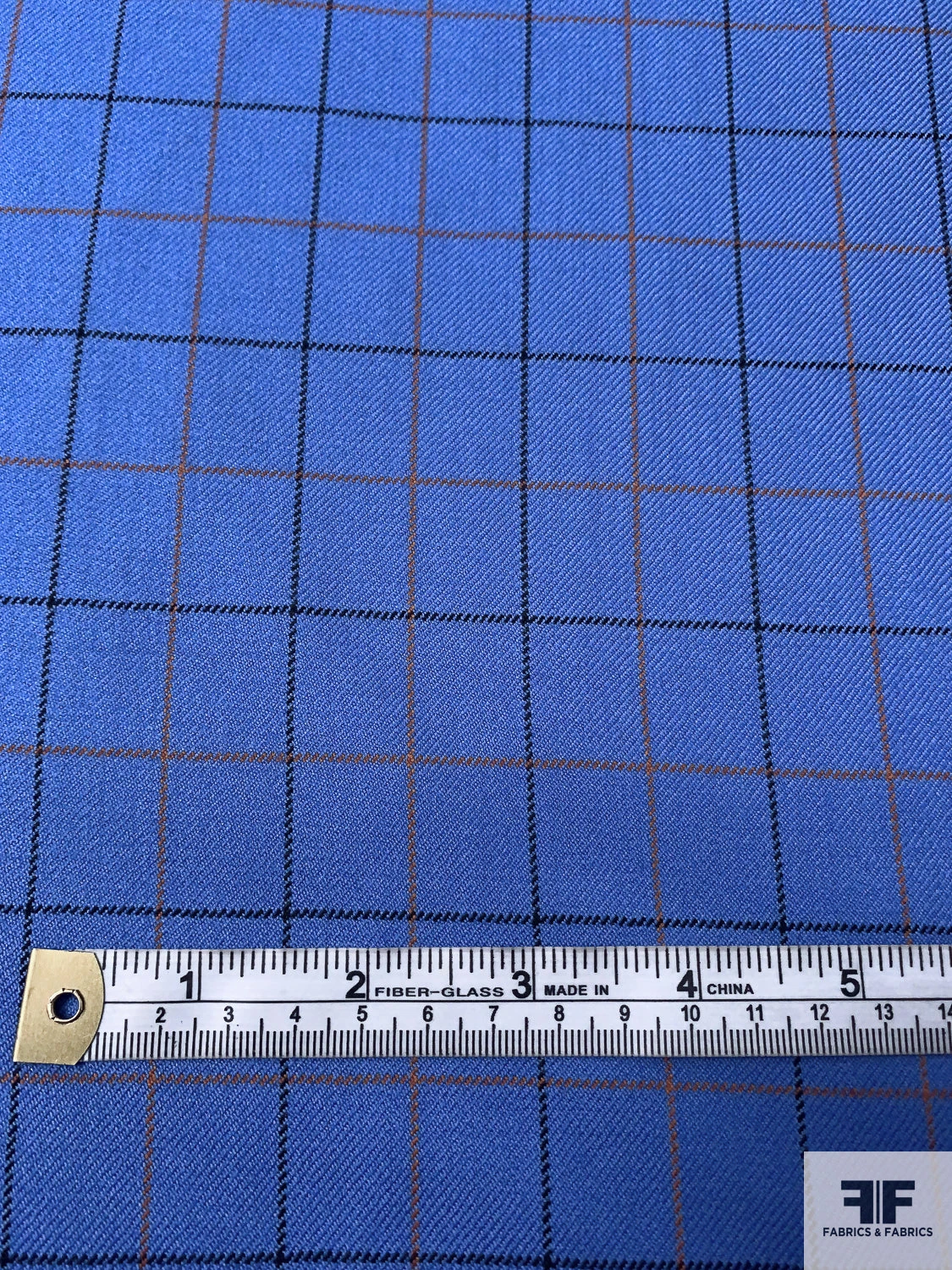 Made In England Small Windowpane Gabardine Wool Suiting - True Blue / Burnt Orange / Black 4 Made In England Small Windowpane Gabardine Wool Suiting - True Blue / Burnt Orange / Black - Image 2