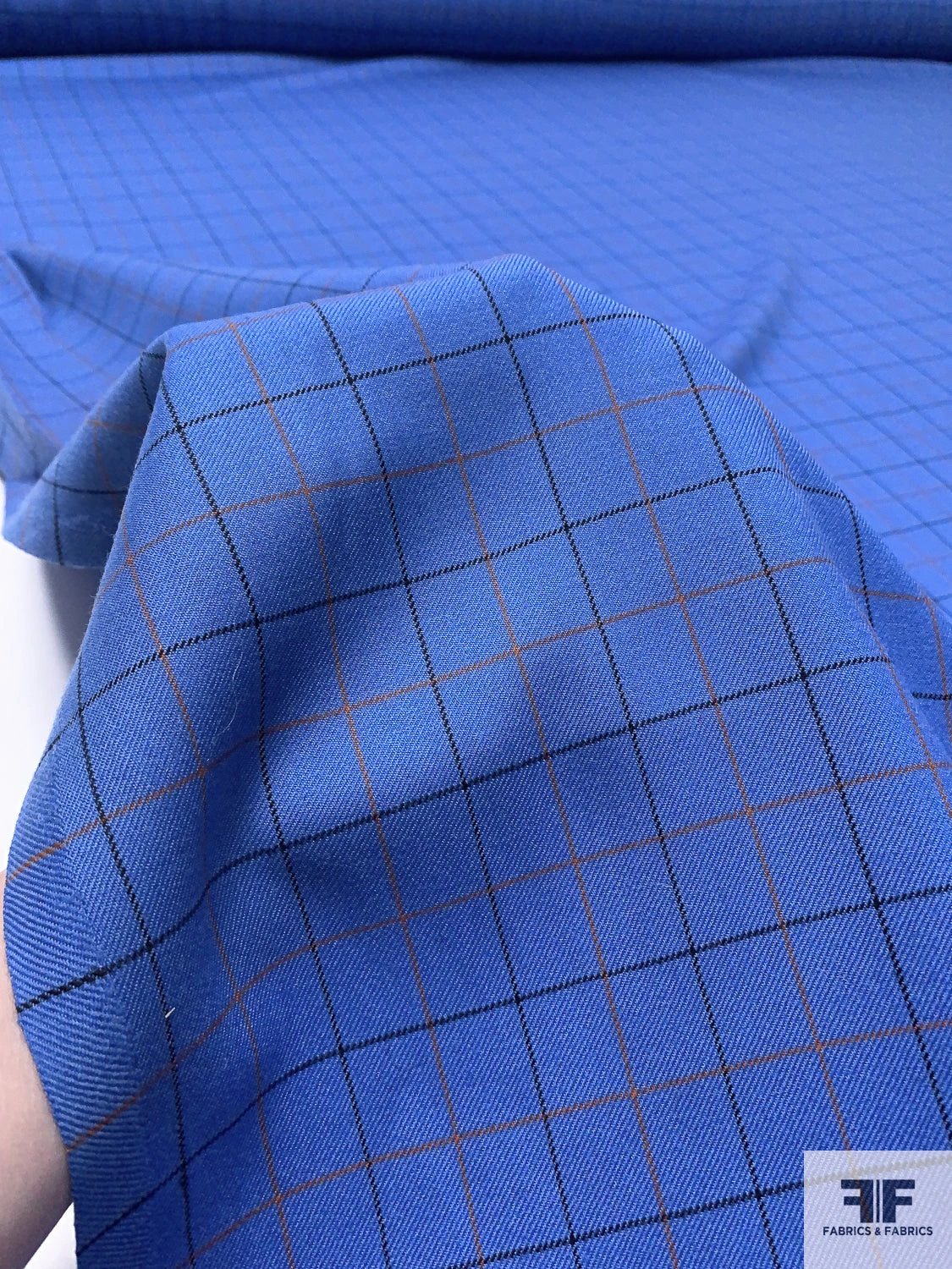Made In England Small Windowpane Gabardine Wool Suiting - True Blue / Burnt Orange / Black 9 Made In England Small Windowpane Gabardine Wool Suiting - True Blue / Burnt Orange / Black - Image 7