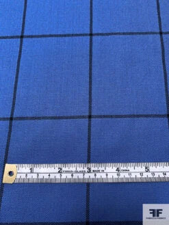 Made In England Large Windowpane Gabardine Wool Suiting - True Blue / Black -Fabrics And Fabrics Store 17927 6