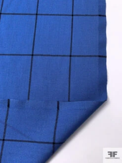 Made In England Large Windowpane Gabardine Wool Suiting - True Blue / Black