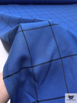 Made In England Large Windowpane Gabardine Wool Suiting - True Blue / Black -Fabrics And Fabrics Store 17927 9