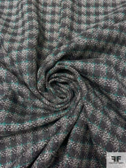 Gingham Wool Tweed Suiting - Dark Grey / Jade Green / Off-White 11 Gingham Wool Tweed Suiting - Dark Grey / Jade Green / Off-White -Fabrics And Fabrics Store 17940 2
