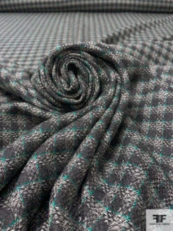 Gingham Wool Tweed Suiting - Dark Grey / Jade Green / Off-White 12 Gingham Wool Tweed Suiting - Dark Grey / Jade Green / Off-White -Fabrics And Fabrics Store 17940 3
