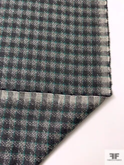 Gingham Wool Tweed Suiting - Dark Grey / Jade Green / Off-White