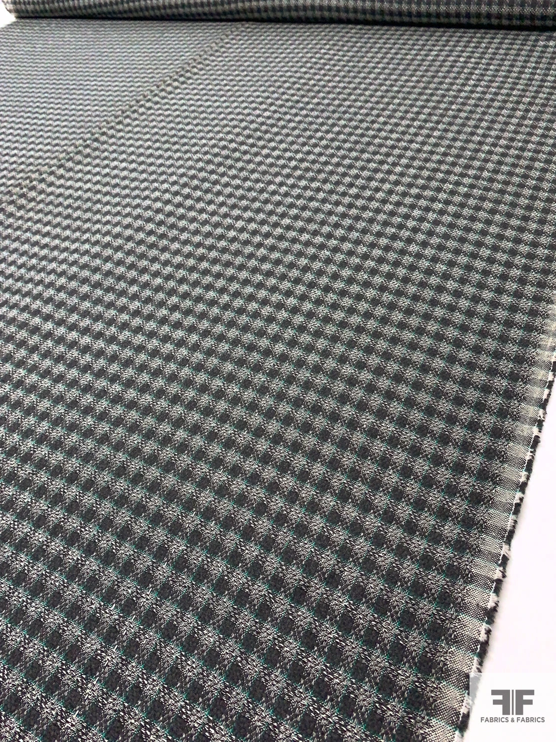 Gingham Wool Tweed Suiting - Dark Grey / Jade Green / Off-White 8 Gingham Wool Tweed Suiting - Dark Grey / Jade Green / Off-White - Image 6