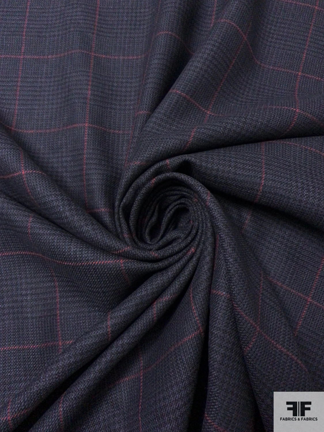 Glen Plaid Lightweight Windowpane Wool Blend Suiting - Navy / Cranberry / Black 6 Glen Plaid Lightweight Windowpane Wool Blend Suiting - Navy / Cranberry / Black - Image 4