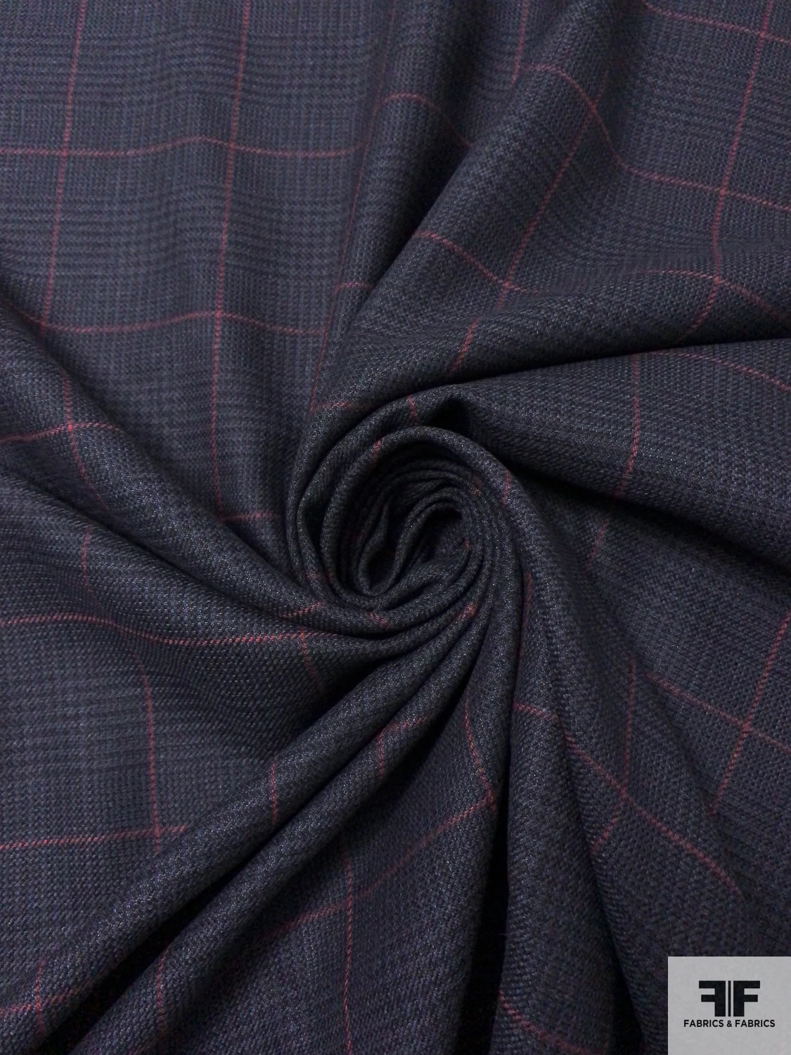 Glen Plaid Lightweight Windowpane Wool Blend Suiting - Navy / Cranberry / Black 5 Glen Plaid Lightweight Windowpane Wool Blend Suiting - Navy / Cranberry / Black - Image 3