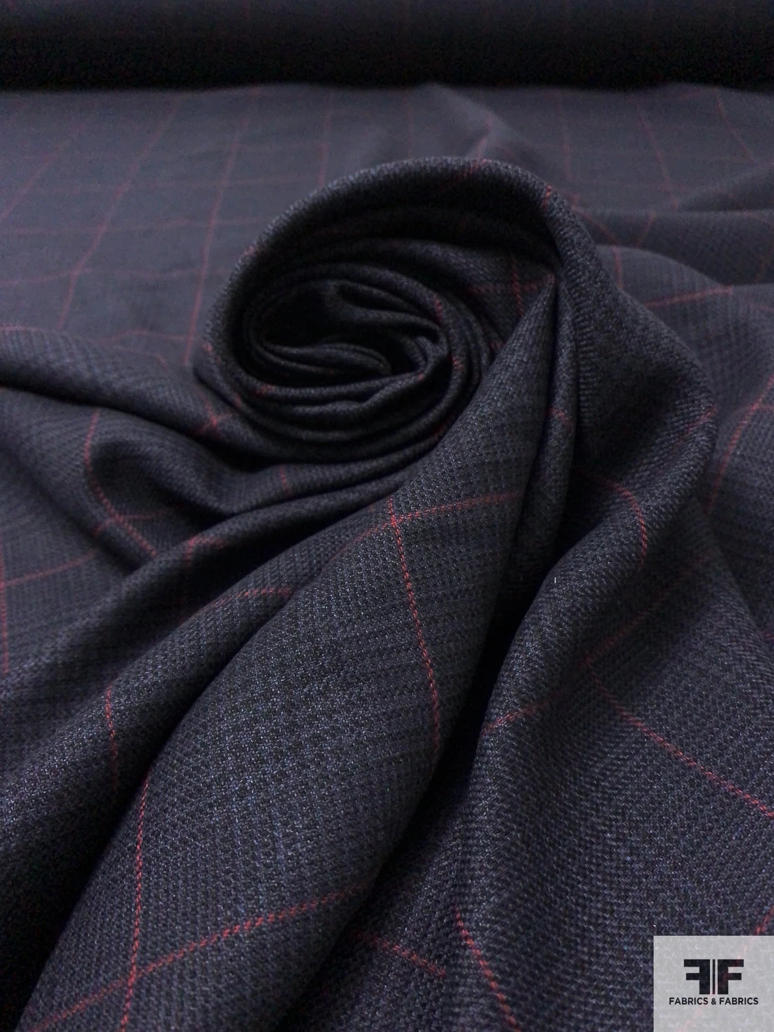 Glen Plaid Lightweight Windowpane Wool Blend Suiting - Navy / Cranberry / Black 7 Glen Plaid Lightweight Windowpane Wool Blend Suiting - Navy / Cranberry / Black - Image 5