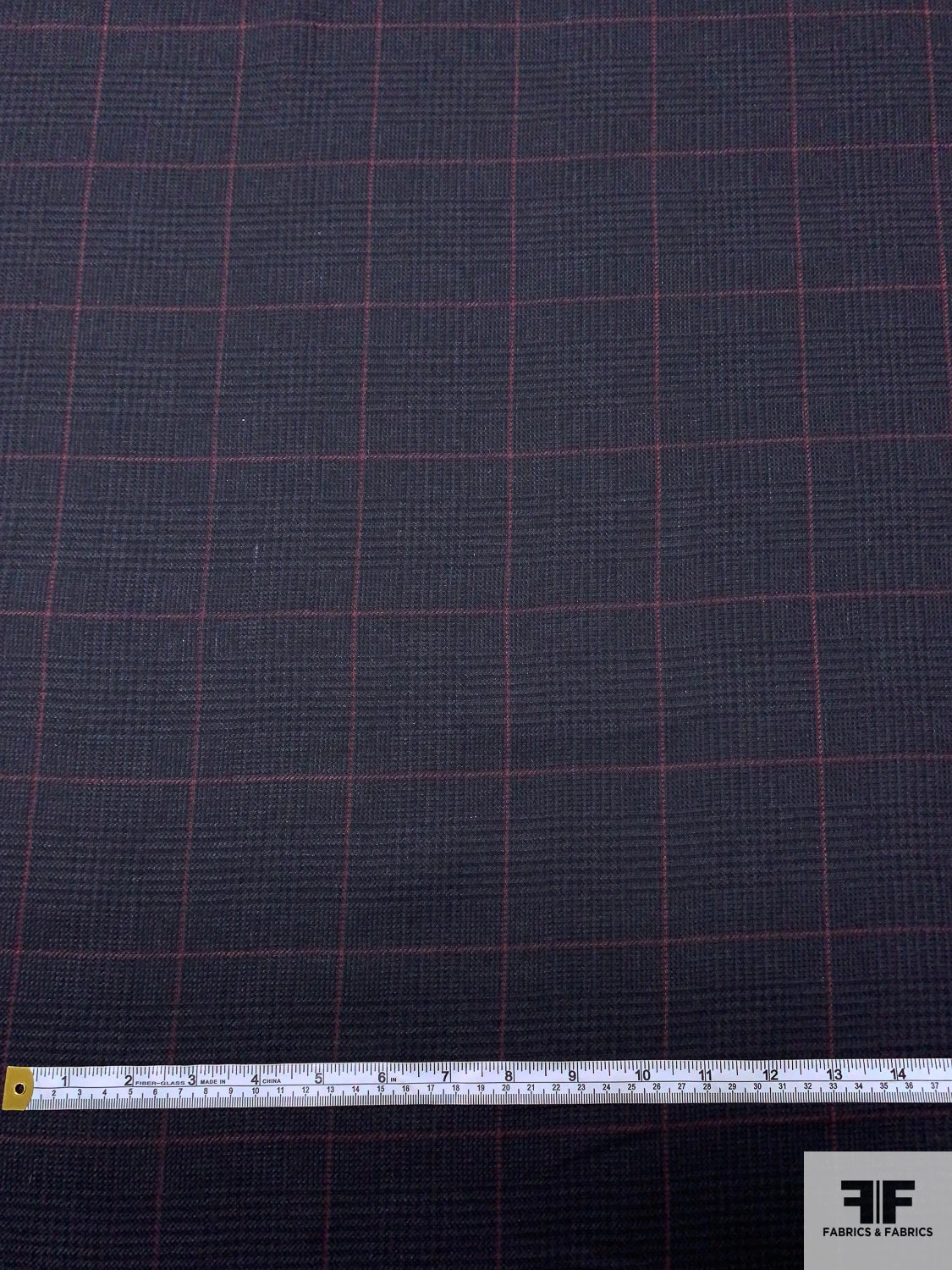Glen Plaid Lightweight Windowpane Wool Blend Suiting - Navy / Cranberry / Black 4 Glen Plaid Lightweight Windowpane Wool Blend Suiting - Navy / Cranberry / Black - Image 2
