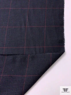 Glen Plaid Lightweight Windowpane Wool Blend Suiting - Navy / Cranberry / Black