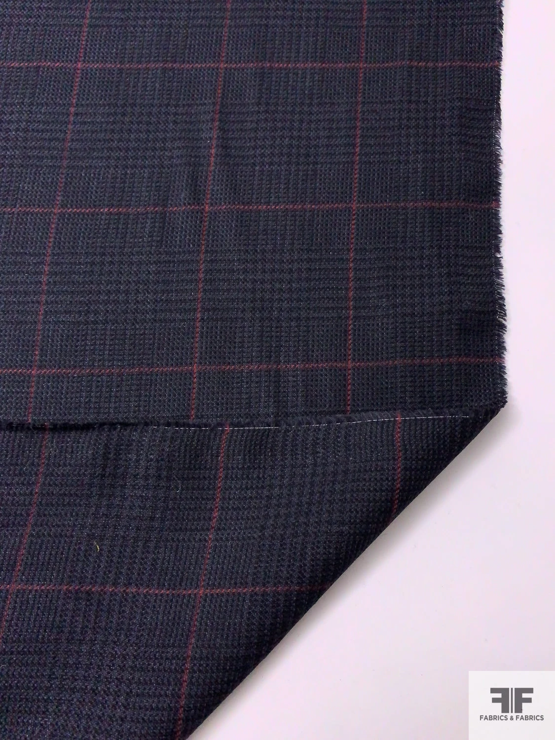 Glen Plaid Lightweight Windowpane Wool Blend Suiting - Navy / Cranberry / Black 3 Glen Plaid Lightweight Windowpane Wool Blend Suiting - Navy / Cranberry / Black