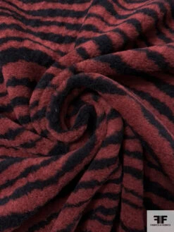 Italian Tiger Pattern Sherpa-Look Wool Jacket Weight Knit - Brick Red / Black -Fabrics And Fabrics Store 17982 1
