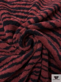 Italian Tiger Pattern Sherpa-Look Wool Jacket Weight Knit - Brick Red / Black -Fabrics And Fabrics Store 17982 2