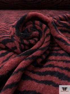 Italian Tiger Pattern Sherpa-Look Wool Jacket Weight Knit - Brick Red / Black -Fabrics And Fabrics Store 17982 3