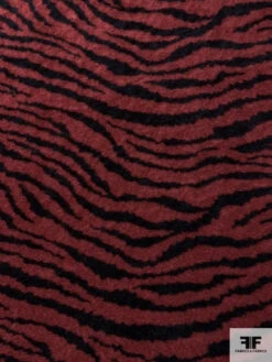 Italian Tiger Pattern Sherpa-Look Wool Jacket Weight Knit - Brick Red / Black -Fabrics And Fabrics Store 17982 4