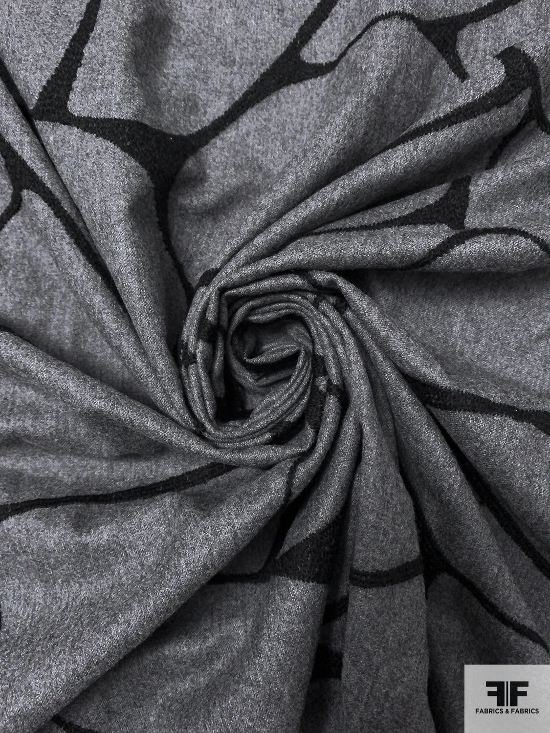 Wool Flannel Suiting With Textured Embroidery - Grey / Black 6 Wool Flannel Suiting With Textured Embroidery - Grey / Black - Image 4