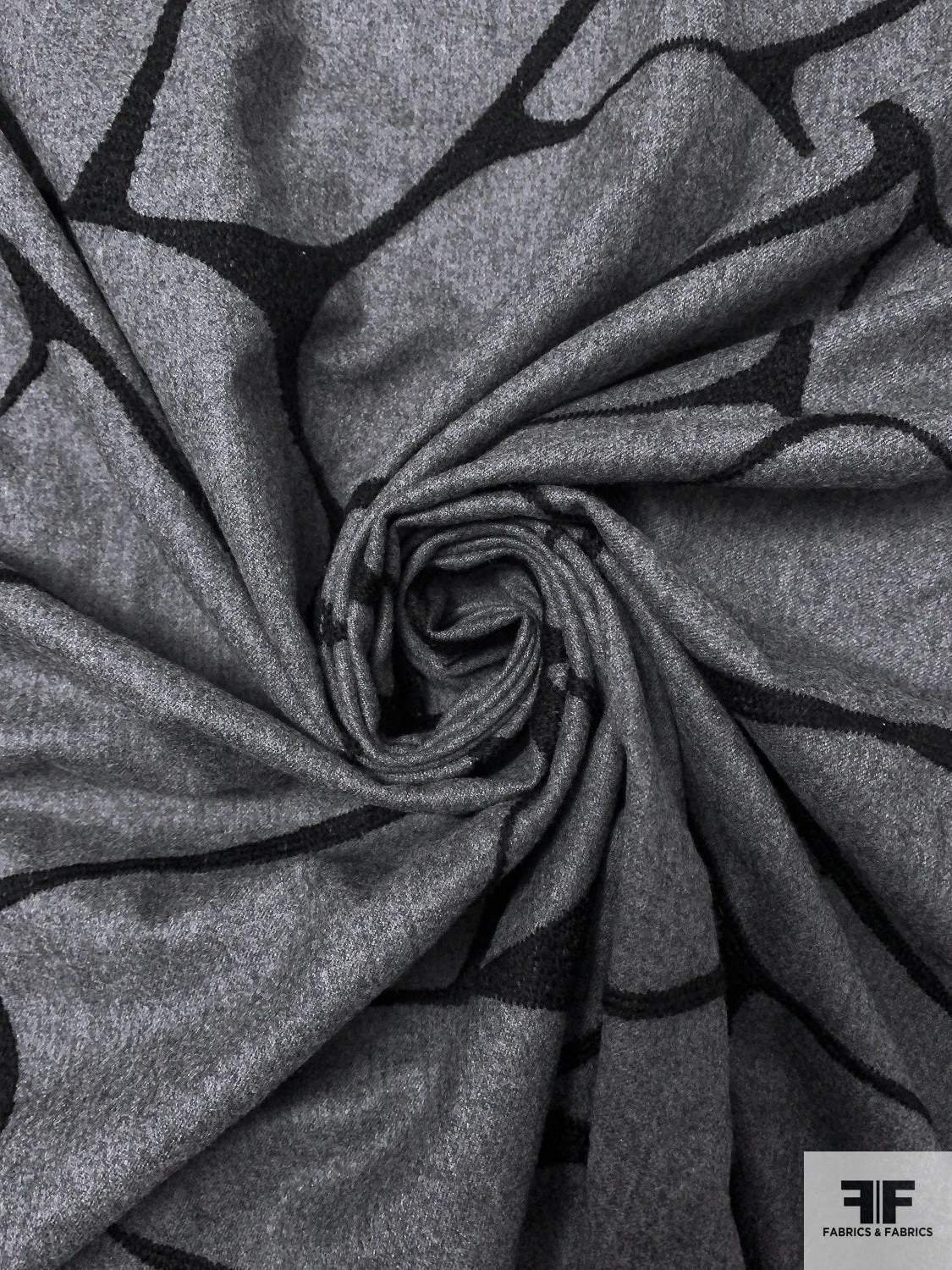 Wool Flannel Suiting With Textured Embroidery - Grey / Black 5 Wool Flannel Suiting With Textured Embroidery - Grey / Black - Image 3