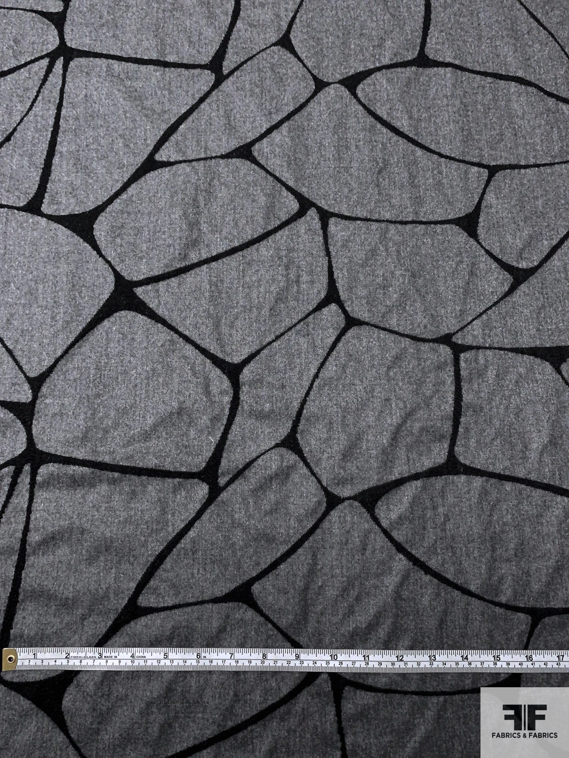 Wool Flannel Suiting With Textured Embroidery - Grey / Black 8 Wool Flannel Suiting With Textured Embroidery - Grey / Black - Image 6