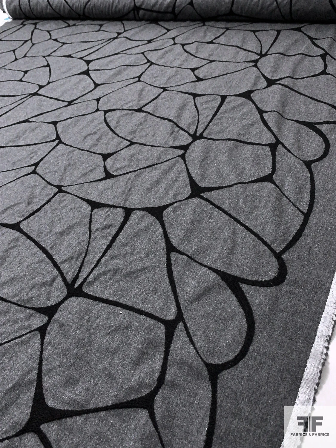 Wool Flannel Suiting With Textured Embroidery - Grey / Black 4 Wool Flannel Suiting With Textured Embroidery - Grey / Black - Image 2