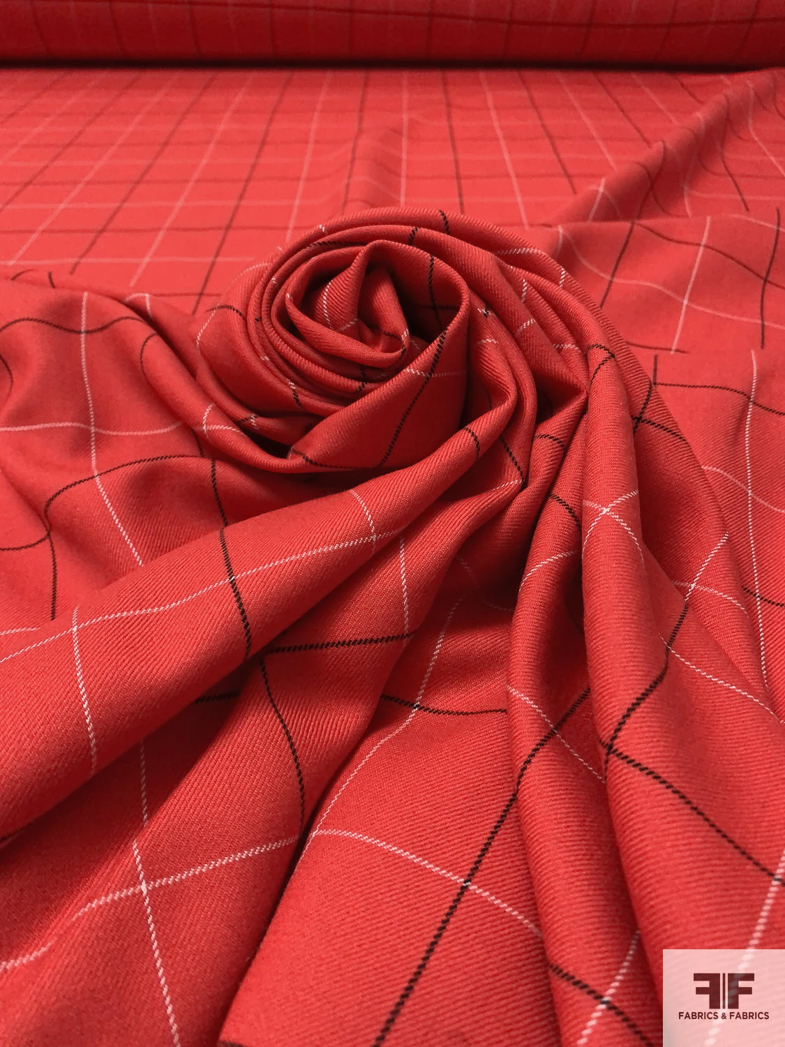 Windowpane Gabardine Wool Suiting - Red / Black / White 6 Windowpane Gabardine Wool Suiting - Red / Black / White - Image 4