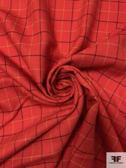 Windowpane Gabardine Wool Suiting - Red / Black / Yellow -Fabrics And Fabrics Store 18017 1