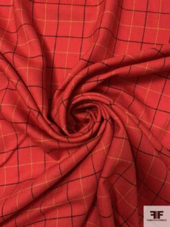 Windowpane Gabardine Wool Suiting - Red / Black / Yellow -Fabrics And Fabrics Store 18017 2