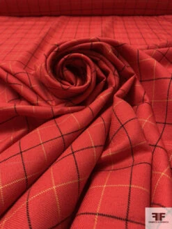Windowpane Gabardine Wool Suiting - Red / Black / Yellow