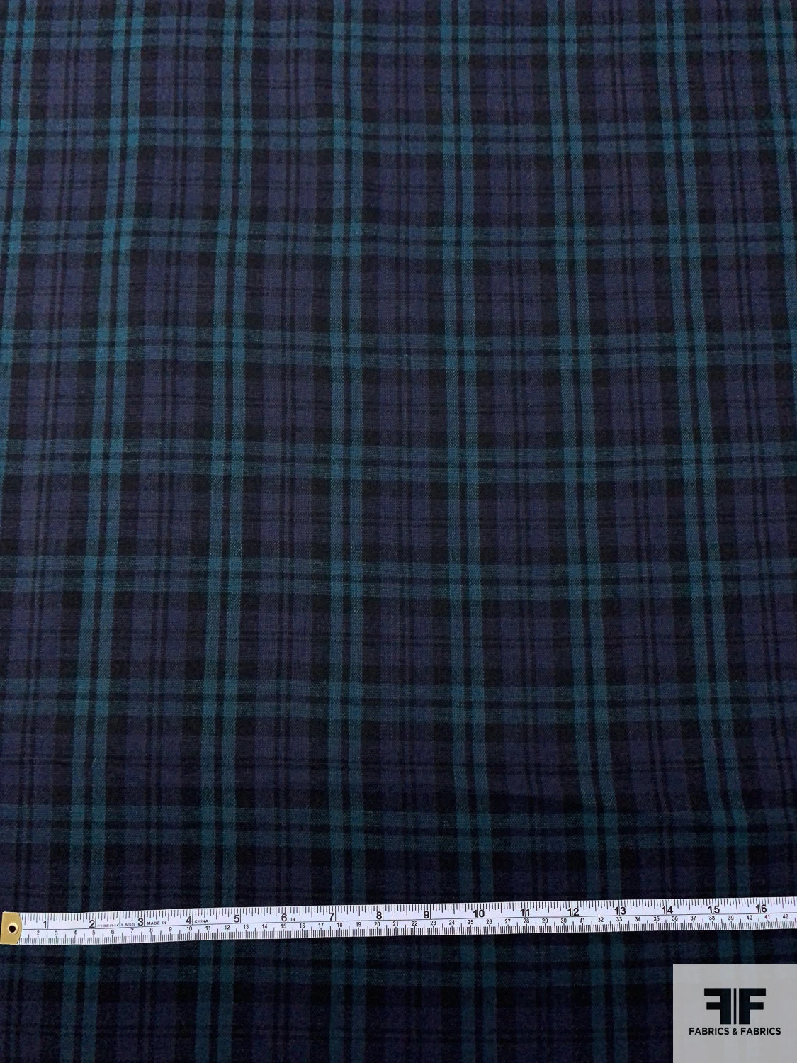Plaid Plain-Weave Lightweight Wool Blend Suiting - Teal / Navy / Black 4 Plaid Plain-Weave Lightweight Wool Blend Suiting - Teal / Navy / Black - Image 2