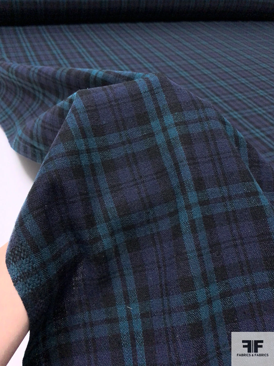 Plaid Plain-Weave Lightweight Wool Blend Suiting - Teal / Navy / Black 11 Plaid Plain-Weave Lightweight Wool Blend Suiting - Teal / Navy / Black - Image 9
