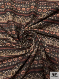 Italian Ethnic Striped Brushed Wool Blend Suiting - Brown / Burnt Peach / Tan -Fabrics And Fabrics Store 18031 2