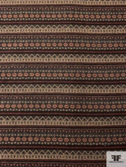 Italian Ethnic Striped Brushed Wool Blend Suiting - Brown / Burnt Peach / Tan