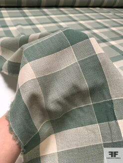 Italian Large-Scale Plaid Lightweight Wool Suiting - Sage Green / Light Beige -Fabrics And Fabrics Store 18036 9
