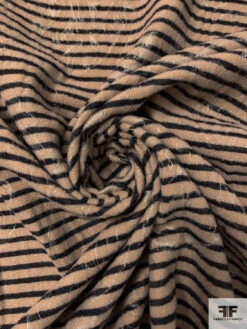 Italian Striped And Jacquard Brushed Wool Blend Suiting - Tan / Black / Light Grey -Fabrics And Fabrics Store 18041 1