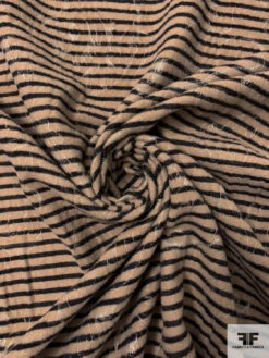 Italian Striped And Jacquard Brushed Wool Blend Suiting - Tan / Black / Light Grey -Fabrics And Fabrics Store 18041 2