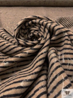 Italian Striped And Jacquard Brushed Wool Blend Suiting - Tan / Black / Light Grey