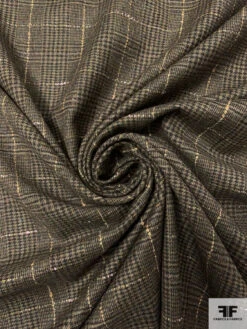Italian Plaid Wool Suiting With Lurex Fibers - Earthy Green / Brown / Beige -Fabrics And Fabrics Store 18042 2