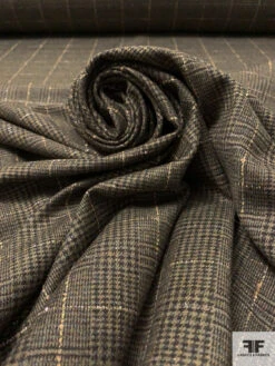 Italian Plaid Wool Suiting With Lurex Fibers - Earthy Green / Brown / Beige -Fabrics And Fabrics Store 18042 3