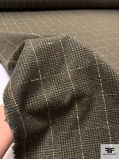 Italian Plaid Wool Suiting With Lurex Fibers - Earthy Green / Brown / Beige -Fabrics And Fabrics Store 18042 9