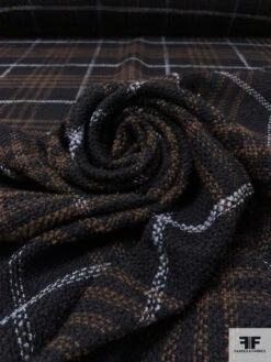 Italian Plaid Wool Tweed Suiting - Black / Brown / Light Grey