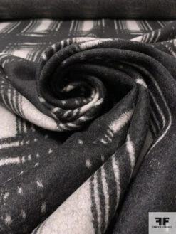 Italian Plaid Virgin Wool Lightweight Coating - Black / Off-White -Fabrics And Fabrics Store 18047 3