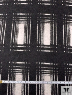 Italian Plaid Virgin Wool Lightweight Coating - Black / Off-White -Fabrics And Fabrics Store 18047 5