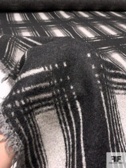 Italian Plaid Virgin Wool Lightweight Coating - Black / Off-White -Fabrics And Fabrics Store 18047 9